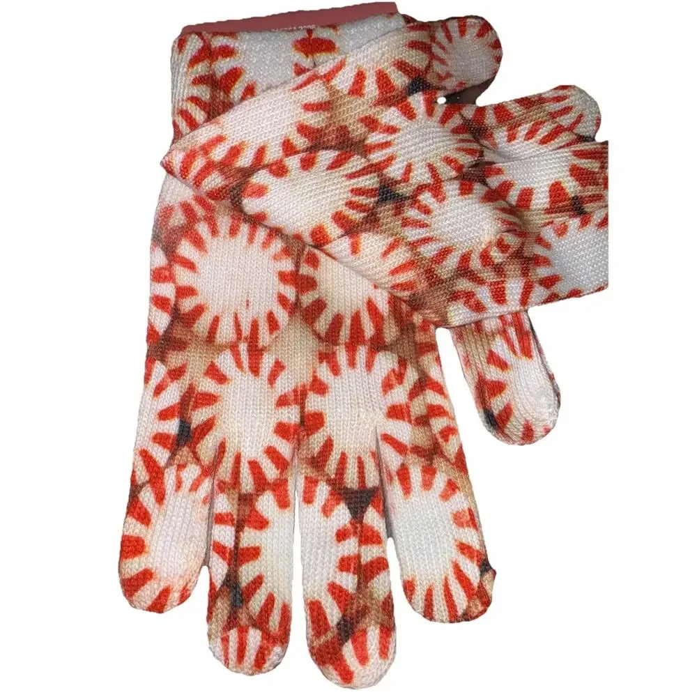 NWT Juncture Knit Peppermint Candy Gloves Christmas Red White Winter One Size